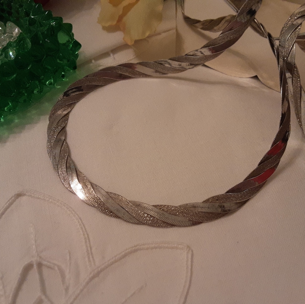 VINTAGE 925 SOLID STERLING TRIPLE BRAID HERRINGBONE SET, 26 GRAMS - Picture 13 of 16